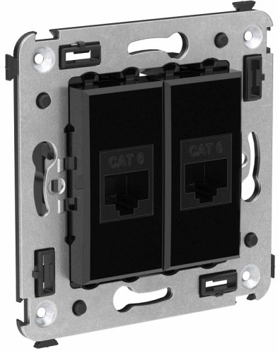 Розетка компьютерная без рамки DKC Avanti 2-м. RJ45+RJ45 6е черный квадрат картинка